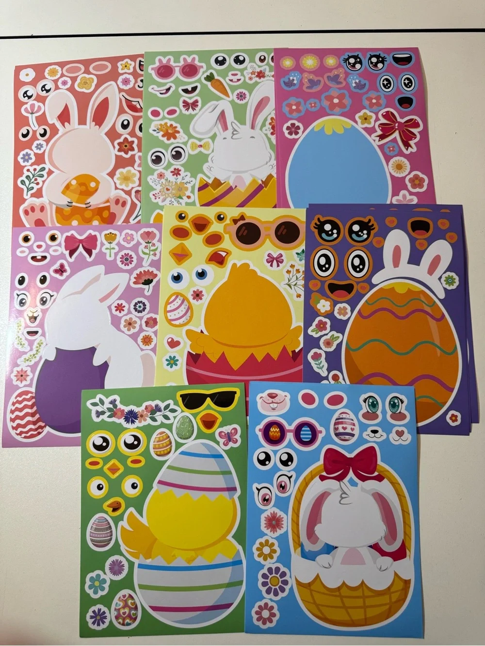 24 Easter Bunny & Egg Sticker Sheets - Colorful Party Stickers (Assorted Colors)
